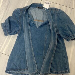 Denim shirt with detailed collar